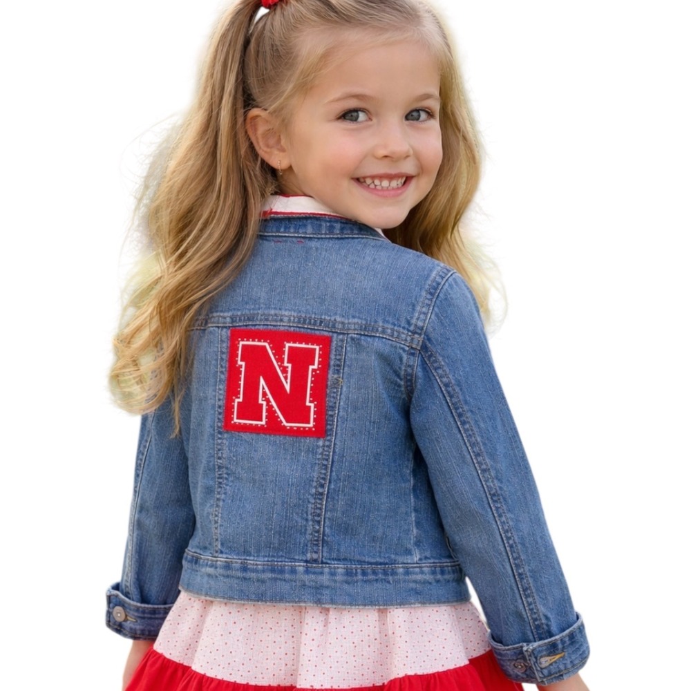 Old Navy Girls Nebraska Huskers Custom Denim‎ Jacket XS 5